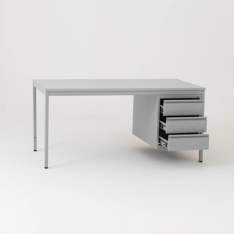 Vista frontal del Escritorio con cajonera simple con cajones abiertos