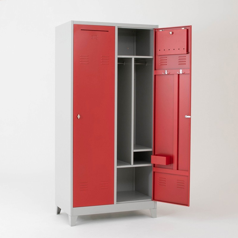 Vista general de la Taquilla para bomberos 2 puertas 2 cuerpos puerta abierta