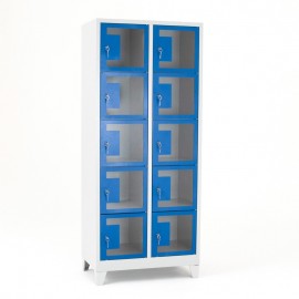 Taquilla con cerradura monedero transparente con patas y puertas cerradas