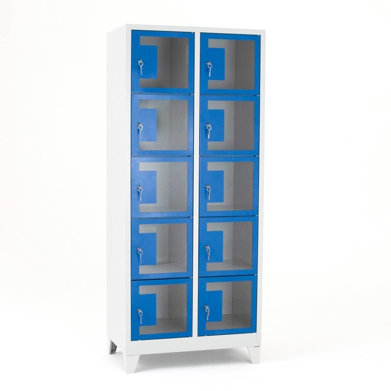 Taquilla con cerradura monedero transparente con patas y puertas cerradas Taquilla con cerradura monedero transparente con puertas cerradas