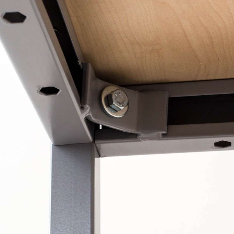 Vista debajo de la mesa rectangular polivalente color Madera de acacia clara y patas de aluminio