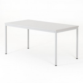 Vista de 3/4 de la mesa rectangular polivalente color Madera gris y patas grises