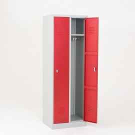 taquilla metálica roja 1 puerta 2 cuerpos abiertas
