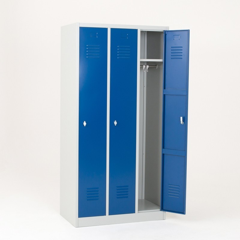 Vista general de la taquilla metálica 1 puerta 3 cuerpos azul