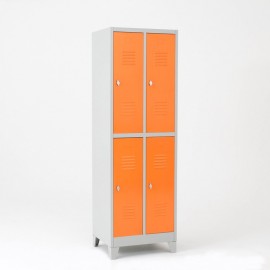 Taquilla 2 puertas 2 cuerpos naranja - puertas cerradas con patas