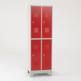 Taquilla 2 puertas 2 cuerpos roja - puertas cerradas con patas