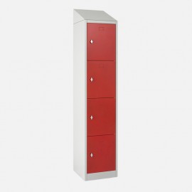 Taquilla 4 puertas 1 cuerpo roja vista desde 3/4 con un techo inclinado