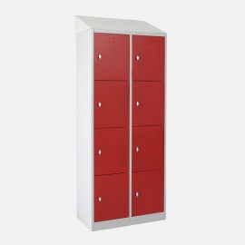 Taquilla 4 puertas 2 cuerpos roja con un techo inclinado vista desde 3/4