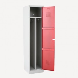 Taquilla 1 puerta 1 cuerpo roja con separación ropa limpia/sucia puerta abierta