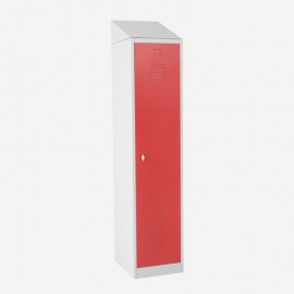 Taquilla 1 puerta 1 cuerpo roja con separación ropa limpia/sucia con un techo inclinado