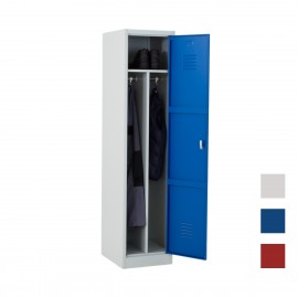 Taquilla 1 puerta 1 cuerpo azul con separación ropa limpia/sucia abierta con efectos personales