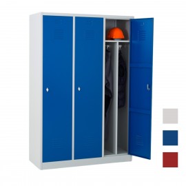 Taquilla 1 puerta 3 cuerpos azul con separación ropa limpia/sucia abierta con efectos personales
