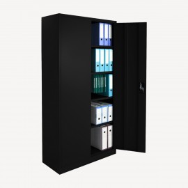 Vista de 3/4 del armario con puertas batientes altura 192 cm con una puerta bierta y accesorios
