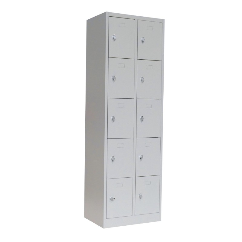 Taquilla 5 Puertas 2 Cuerpos      Vista desde 3/4 de la taquilla 5 puertas 2 cuerpos azul con casilleros cerrados