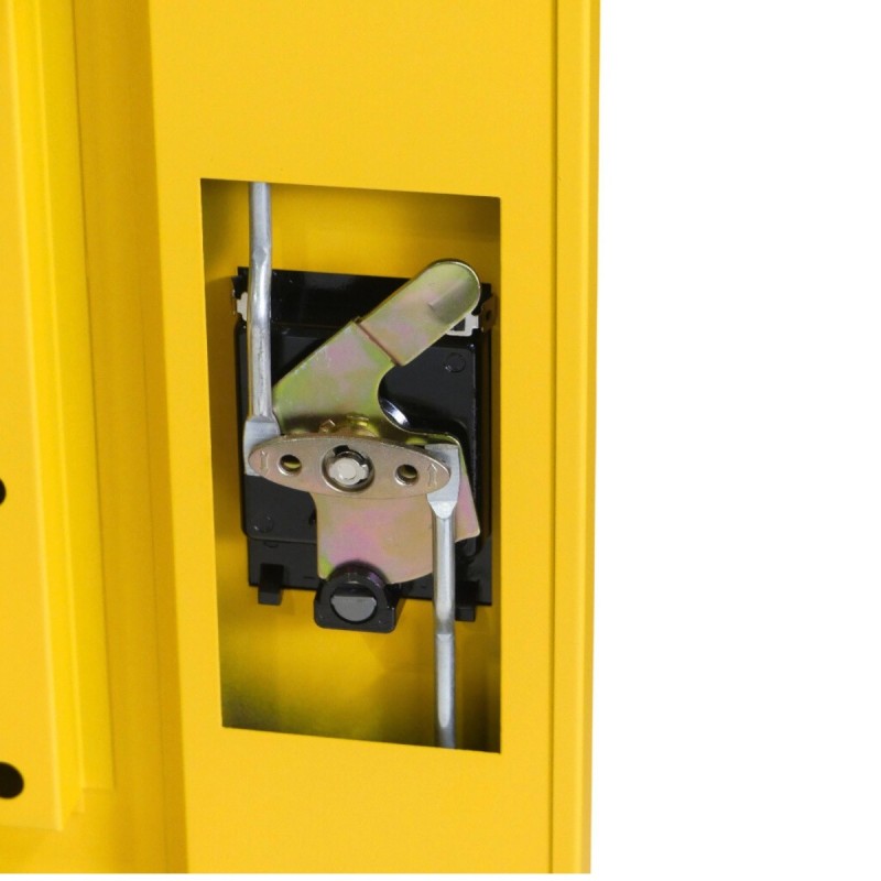 Zoom sobre la cerradura del armario fitosanitario amarillo Alt.115 cm 2 puertas