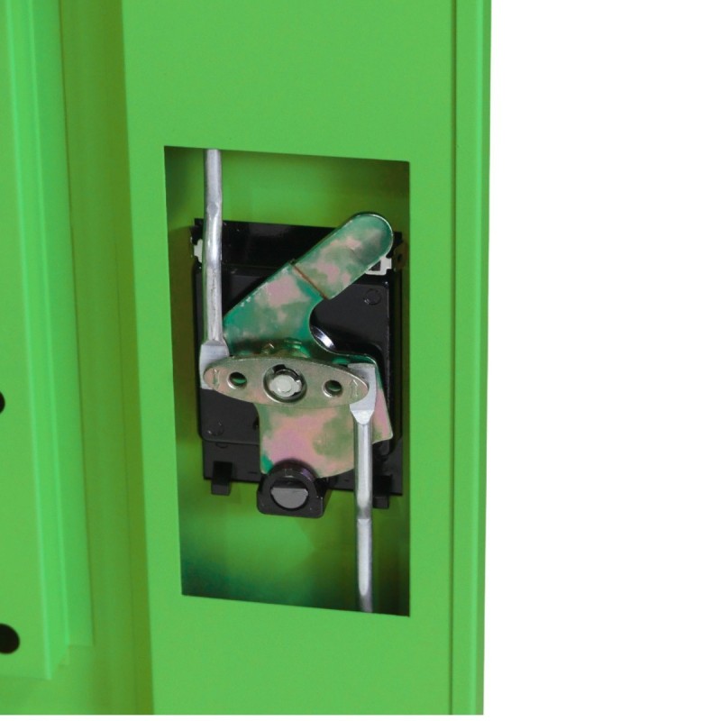 Zoom sobre la cerradura del armario fitosanitario Alt.115 cm 2 puertas verdes