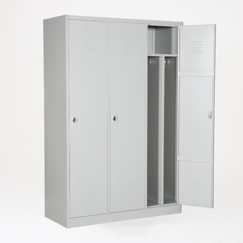 Taquilla 1 puerta 3 cuerpos gris con separación ropa limpia/sucia abierta