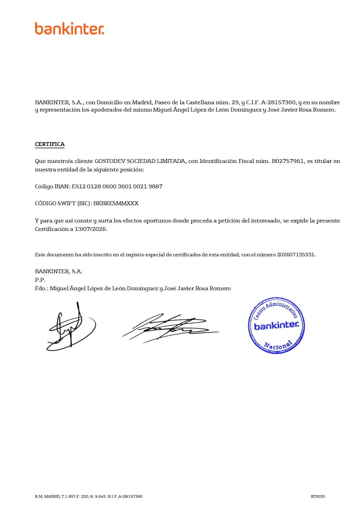 Certificado de titularidad