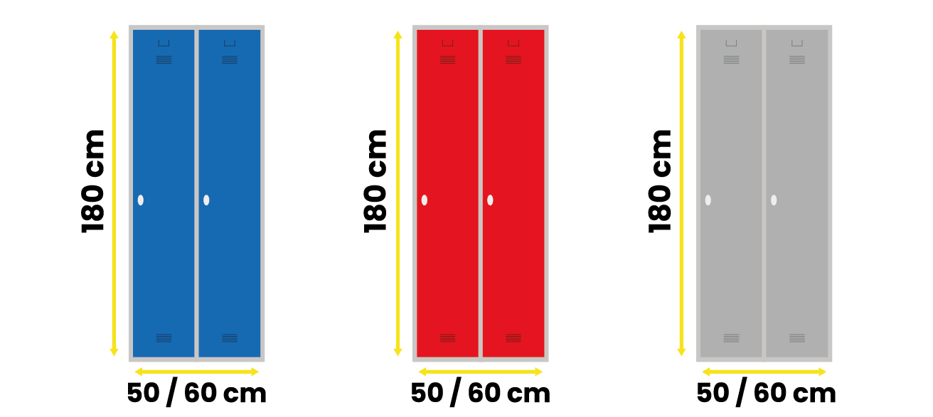 Taquillas metálicas para espacios reducidos con puertas en L.